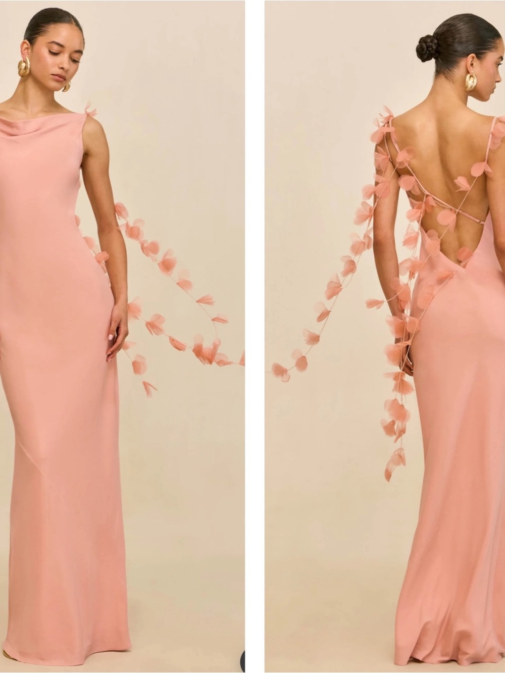 CULT GAIA Nymeria Silk Organza Flower Petal Beaded Cowl Neck Maxi Dress Size M - Picture 3 of 10